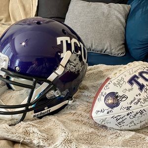 Authentic TCU helmet and football signed by team from 2012